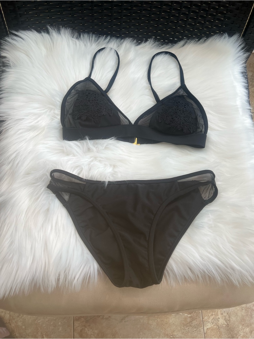 Fashion Union Black Sheer Mesh Bikini Set